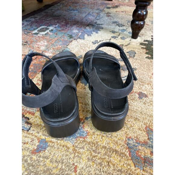 ECCO Flowt Wedge LX Leather Sandals Black 40 US 9 9.5 Danish Comfort - Picture 7 of 12